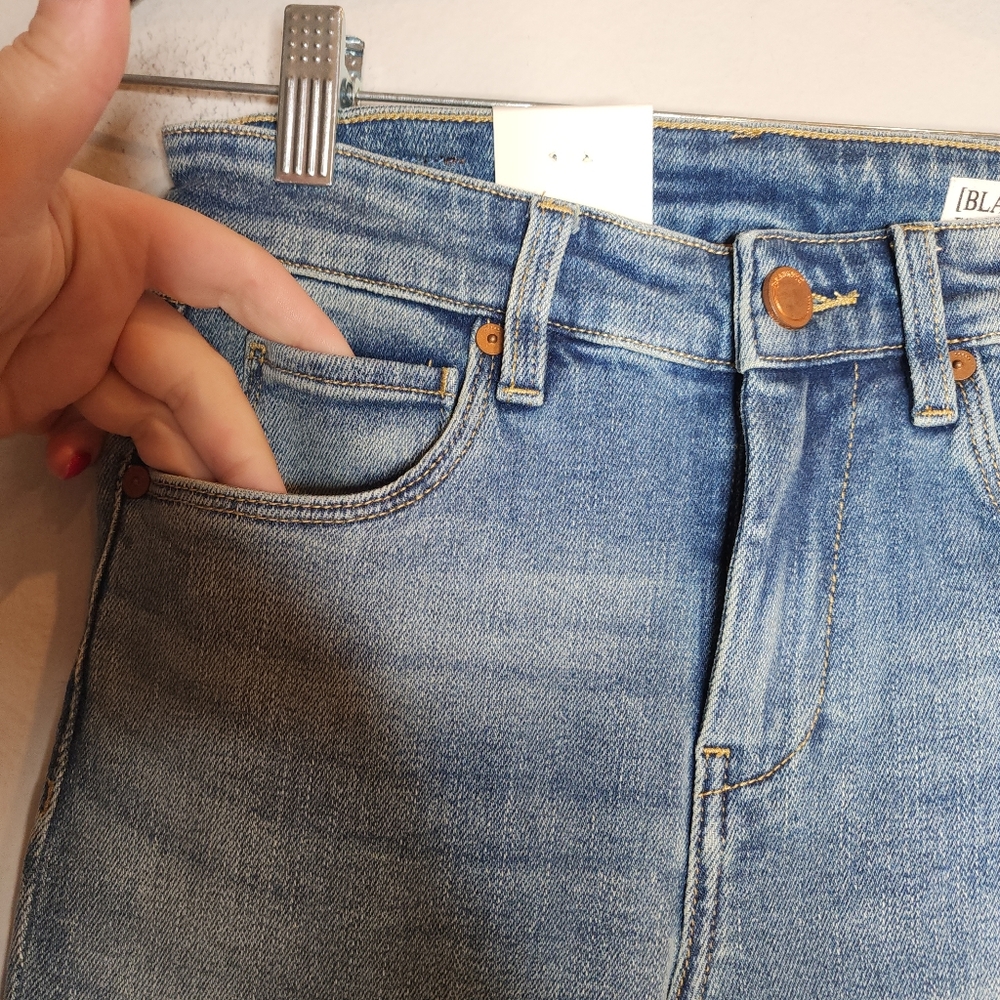 NWT Blank NYC Split Hem Mini Flare Hoyt Medium Wash Jeans Stretch Denim Size 24 - Picture 11 of 14